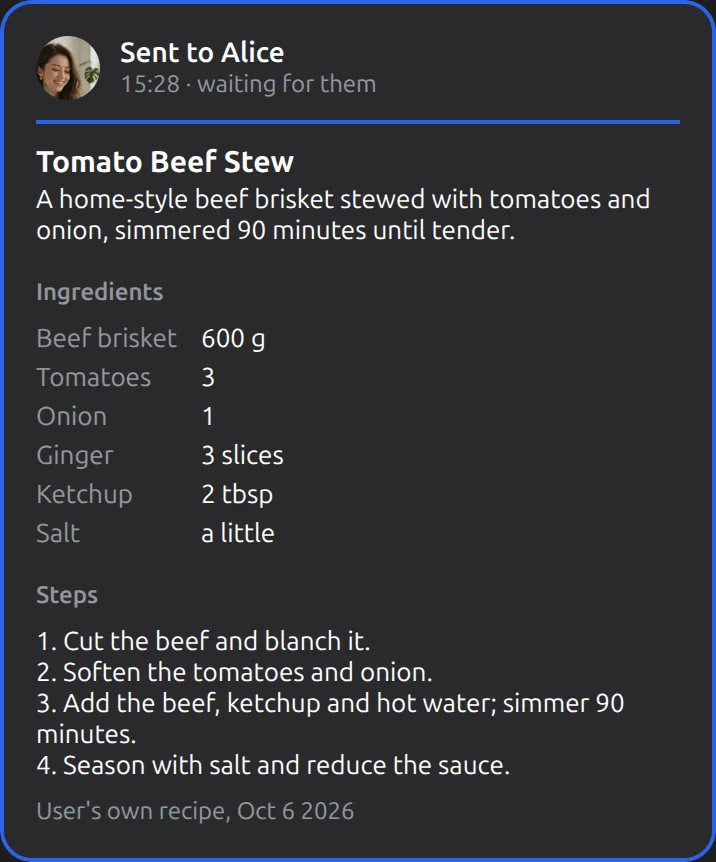 The Mushare card in Your Muse: Send this stew recipe to Alice